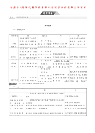 （新课标Ⅰ）高考历史一轮复习 专题十七 近现代科学技术和19世纪以来的世界文学艺术学案 人民版-人民版高三全册历史学案