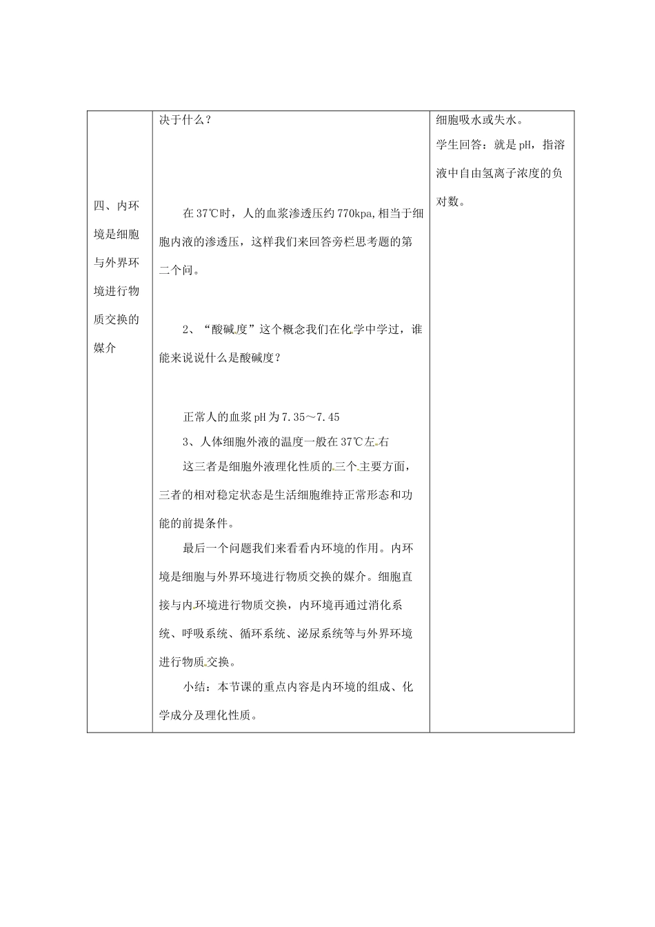 （教师用书）2015高中生物 第1章 第1节 细胞生活的环境新课教学过程1 新人教版必修3_第3页