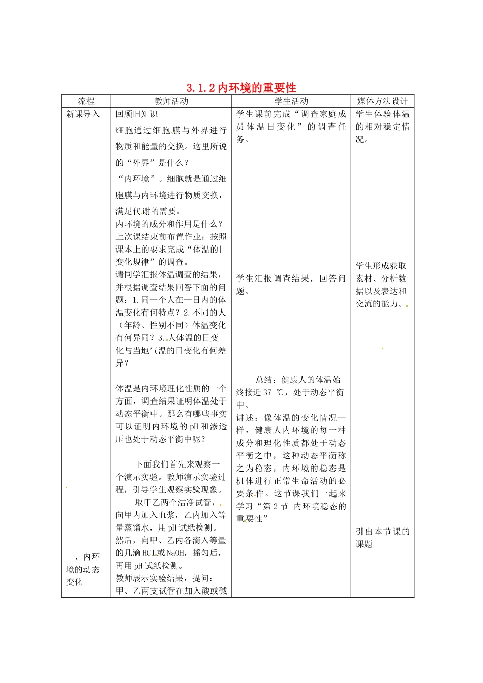 （教师用书）2015高中生物 第1章 第2节 内环境稳态的重要性新课教学过程2 新人教版必修3_第1页