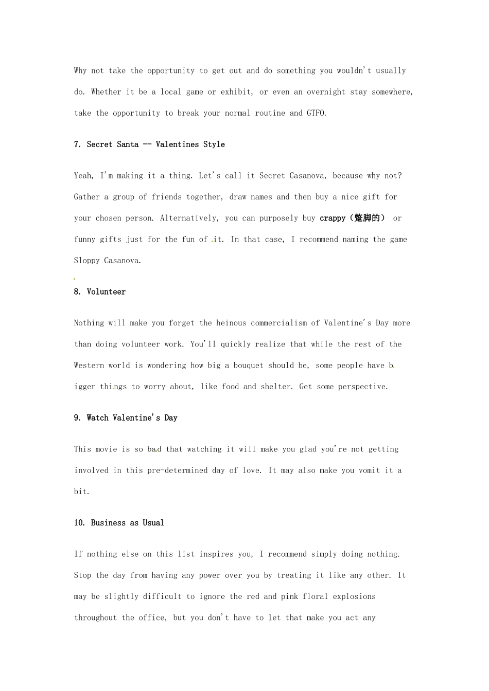 （每日一读）2014年2月高考英语考前突破 阅读理解能力 文化教育 单身者怎么过情人节_第3页