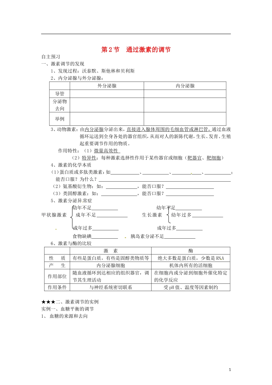 （教师用书）2015高中生物 第2章 第2节 通过激素的调节学案 新人教版必修3_第1页