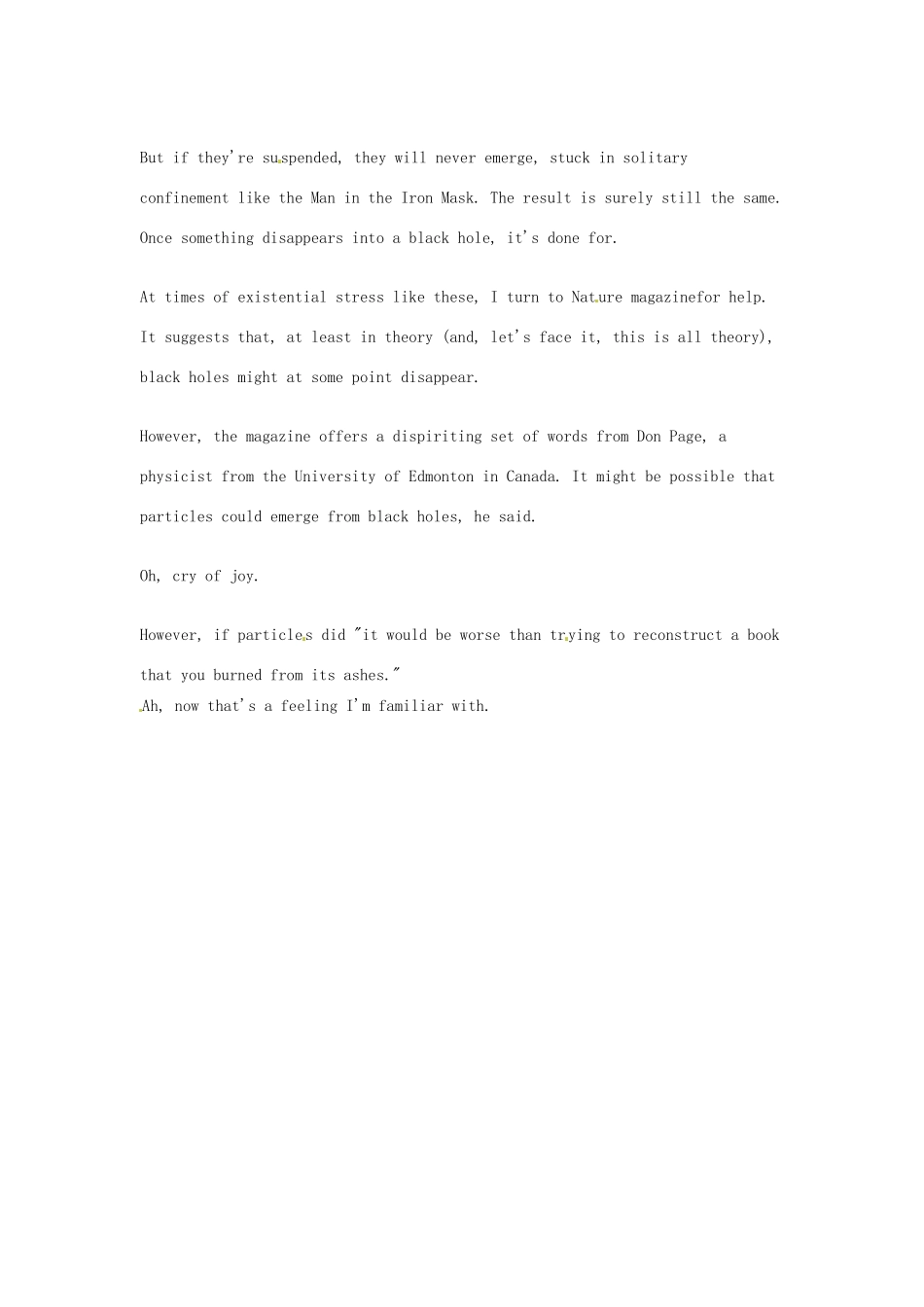 （每日一读）2014年2月高考英语考前突破 阅读理解能力 文化教育 霍金对黑洞提出全新解释_第2页