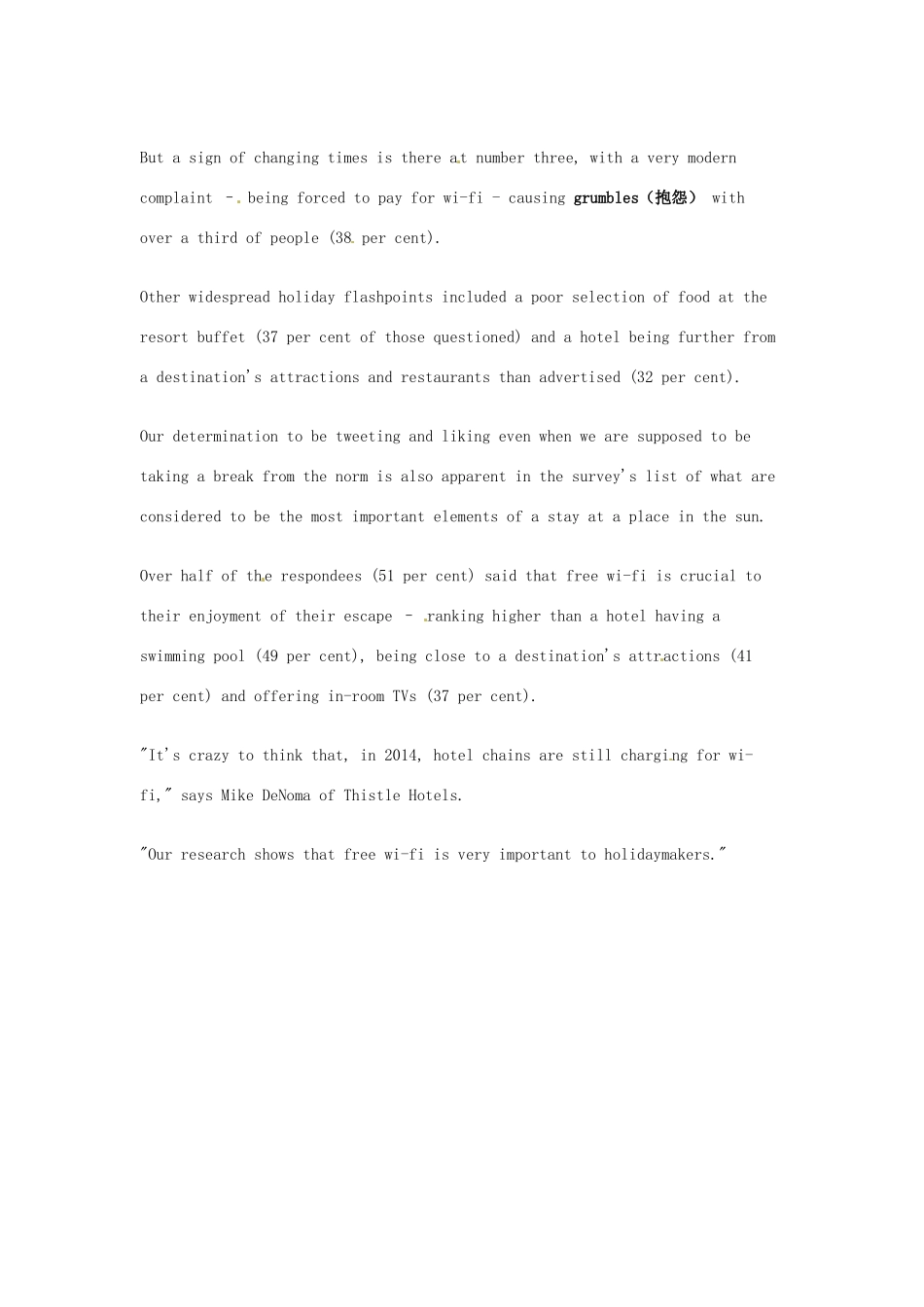 （每日一读）2014年2月高考英语考前突破 阅读理解能力 文化教育 免费wifi对享受度假非常重要_第2页