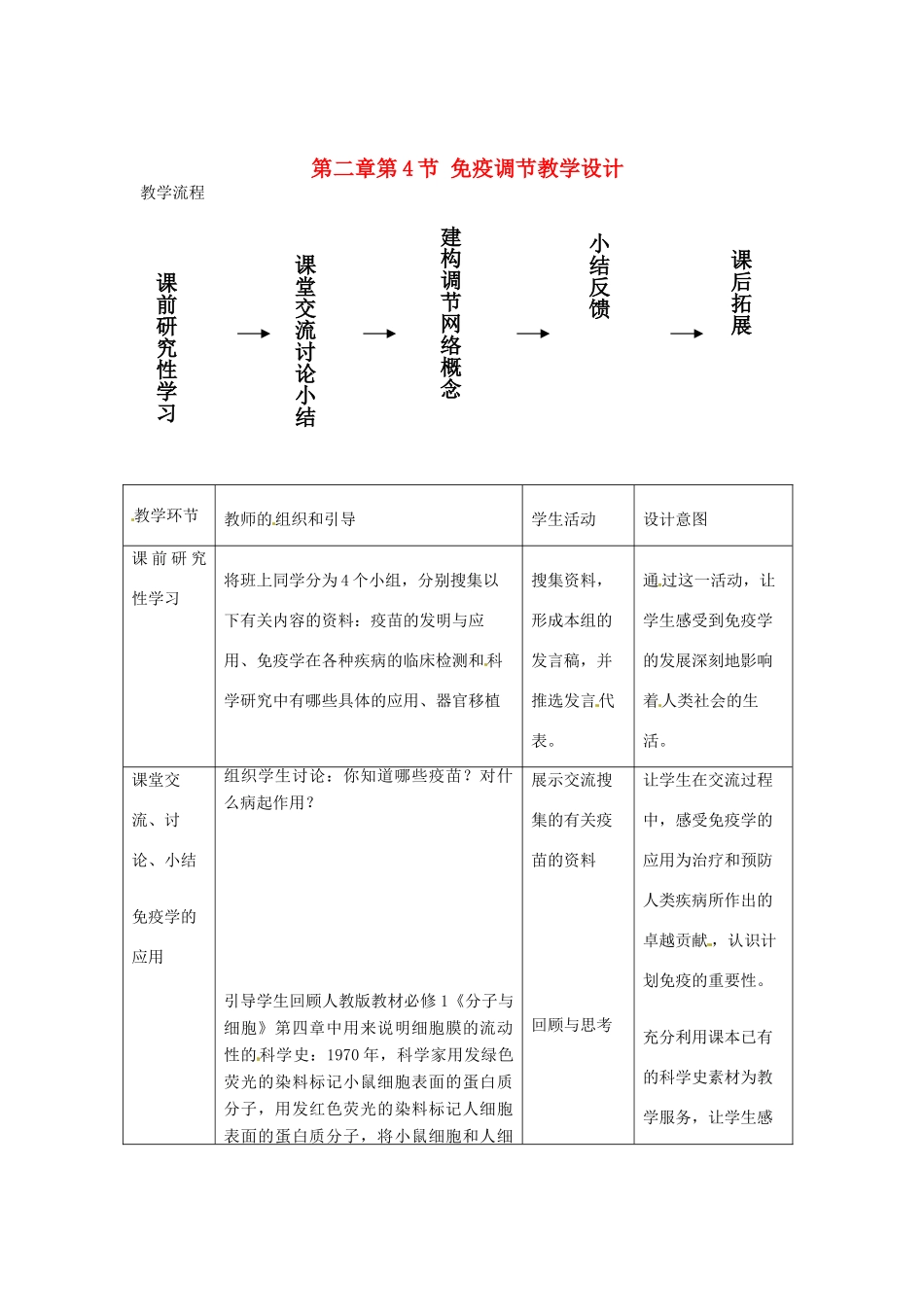 （教师用书）2015高中生物 第2章 第4节 免疫调节新课教学过程1 新人教版必修3_第1页