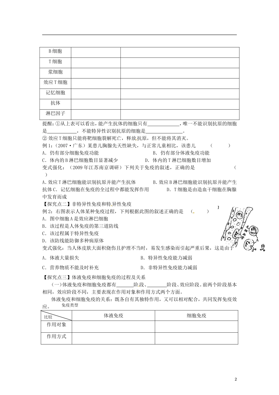 （教师用书）2015高中生物 第2章 第4节 免疫调节学案 新人教版必修3_第2页