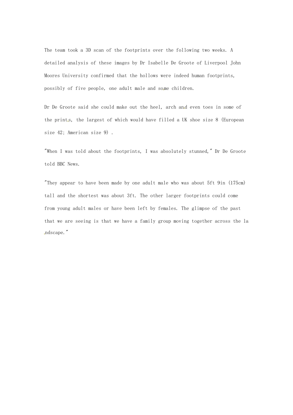 （每日一读）2014年2月高考英语考前突破 阅读理解能力 文化教育 英格兰海岸发现80多万年前的人类脚印_第3页