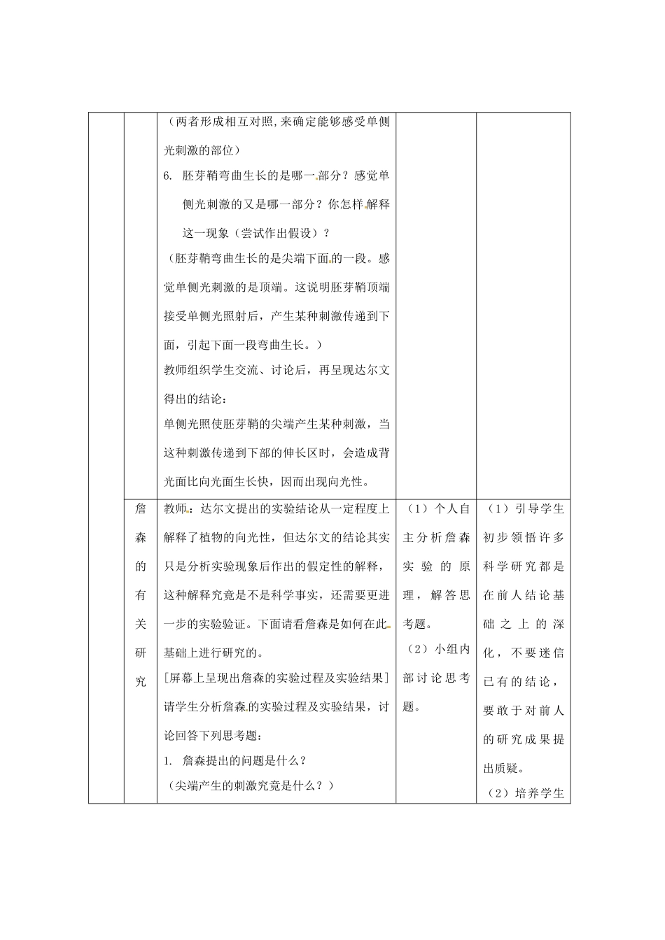 （教师用书）2015高中生物 第3章 第1节 植物生长素发现过程新课教学过程1 新人教版必修3_第3页