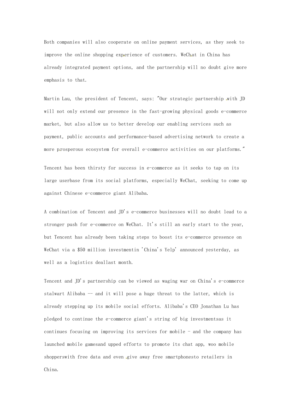 （每日一读）2014年3月高考英语考前突破 阅读理解能力 财经新闻 腾讯京东联姻意在对抗阿里巴巴_第2页