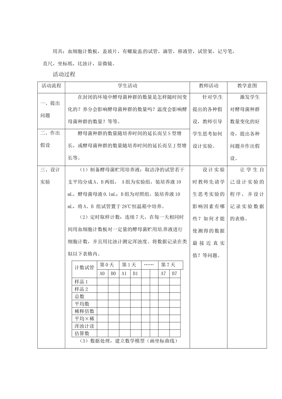（教师用书）2015高中生物 第4章 第2节 探究培养液中酵母菌种群数量的动态变化新课教学设计2 新人教版必修3_第2页