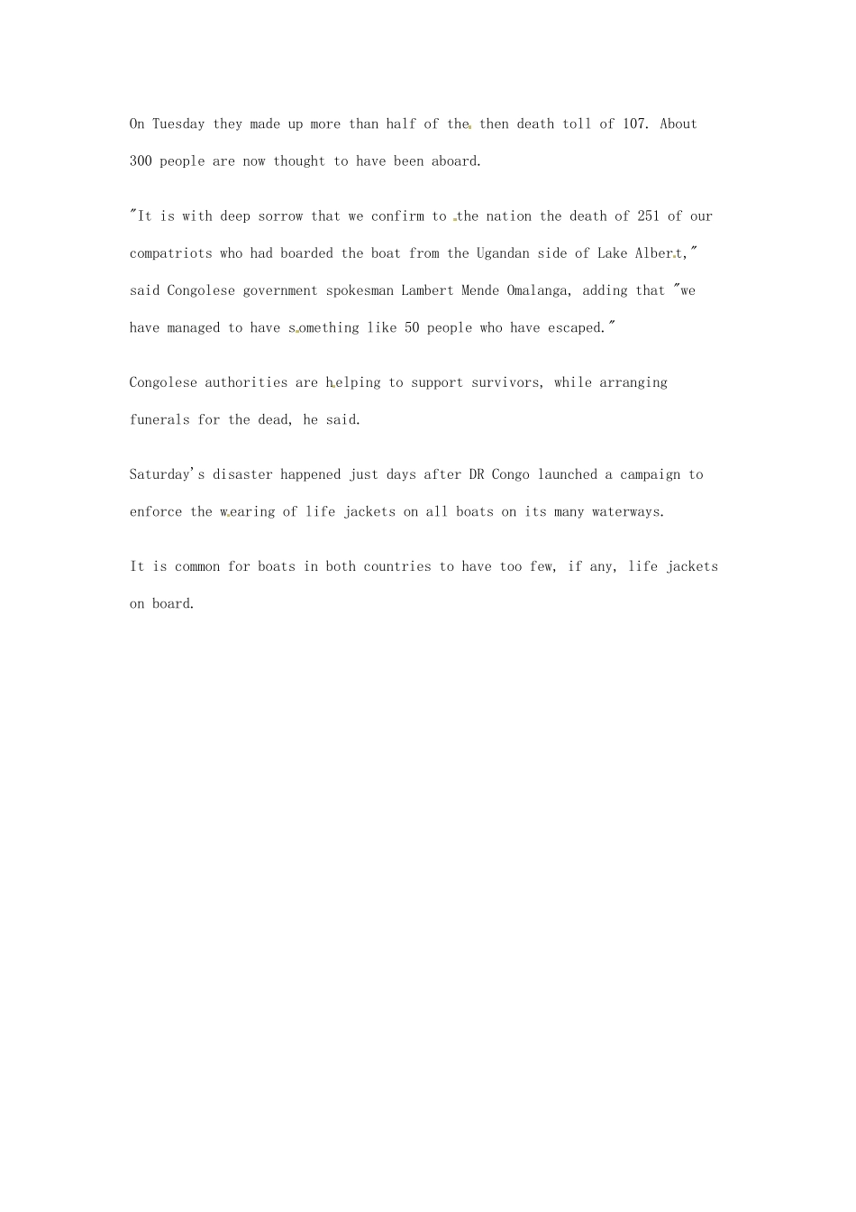 （每日一读）2014年3月高考英语考前突破 阅读理解能力 社会生活 艾伯特湖发生船只倾翻事故 251人丧生_第2页