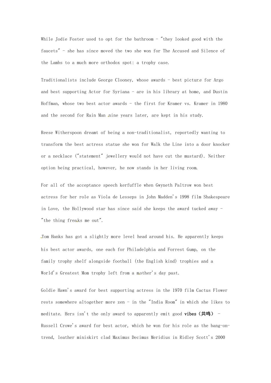 （每日一读）2014年3月高考英语考前突破 阅读理解能力 社会生活 奥斯卡得主们何处存放小金人_第2页