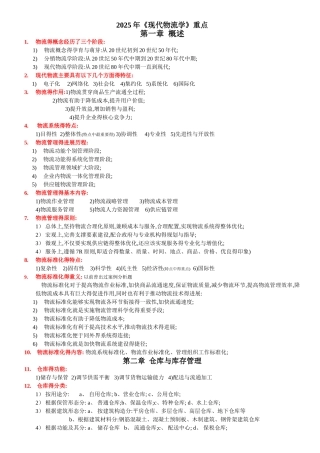 现代物流学重点--必背
