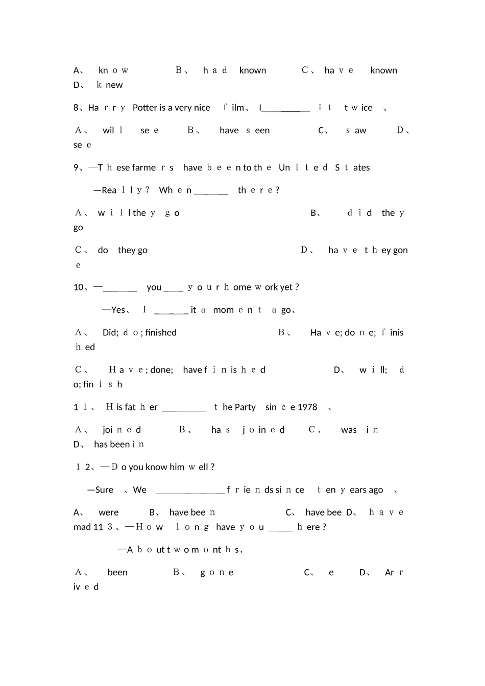 现在完成时的练习_第2页