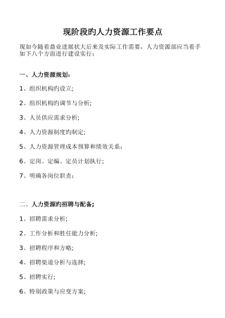 现阶段的人力资源工作要点
