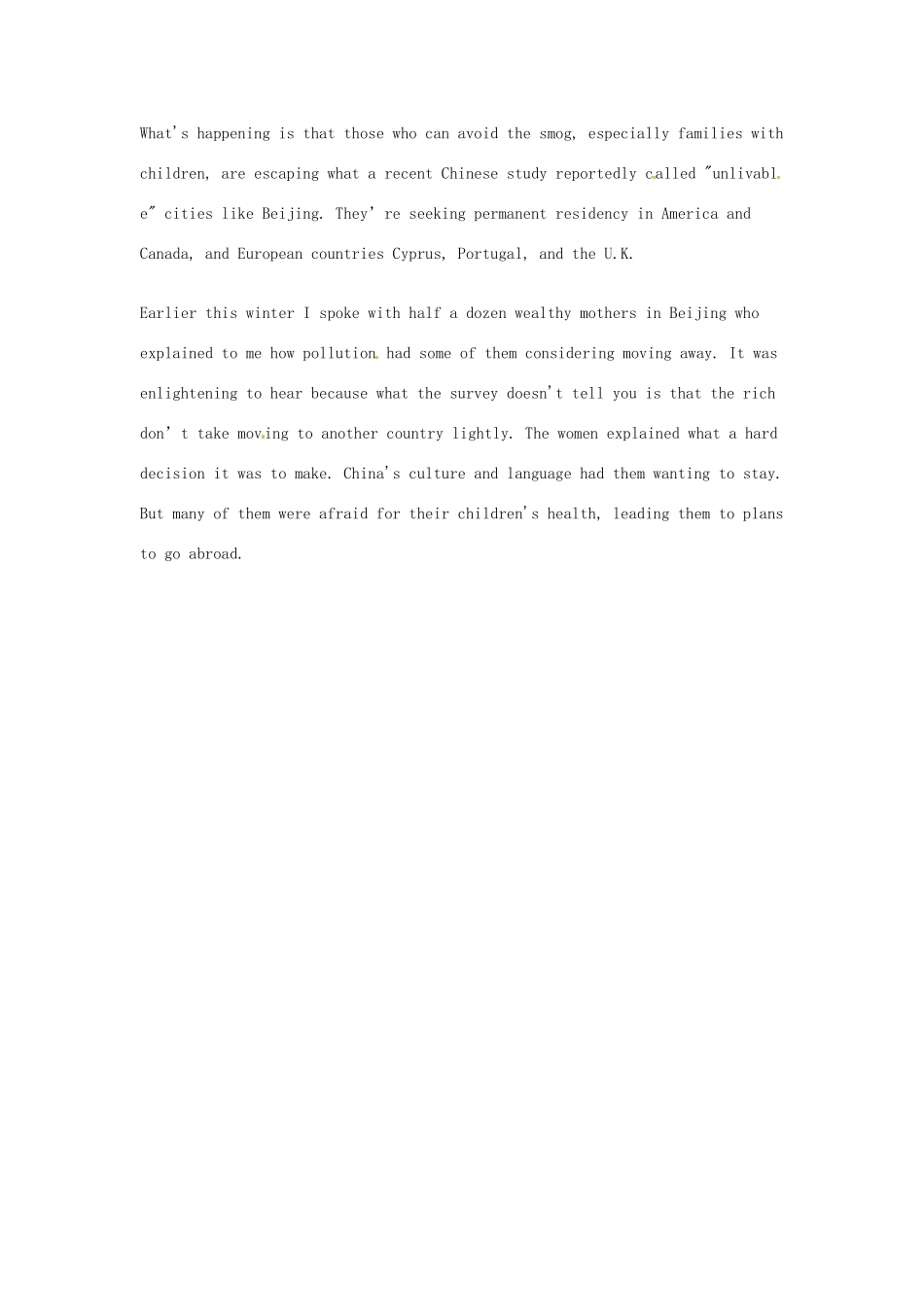 （每日一读）2014年3月高考英语考前突破 阅读理解能力 社会生活 空气污染使中国富豪移民海外_第3页