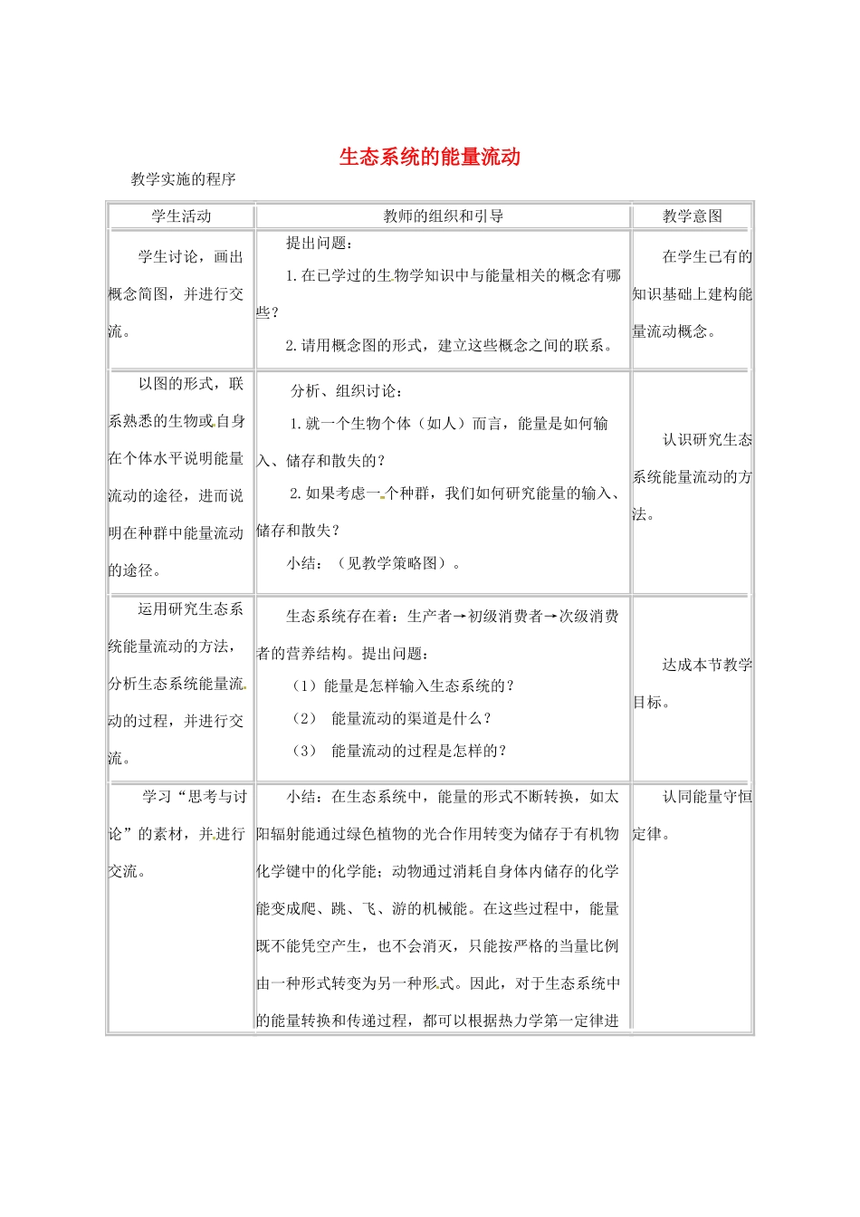 （教师用书）2015高中生物 第五章 第二节 生态系统的能量流动新课教学过程1 新人教版必修3_第1页
