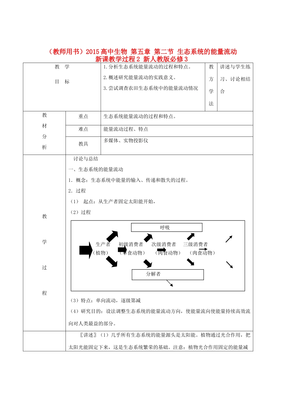 （教师用书）2015高中生物 第五章 第二节 生态系统的能量流动新课教学过程2 新人教版必修3_第1页