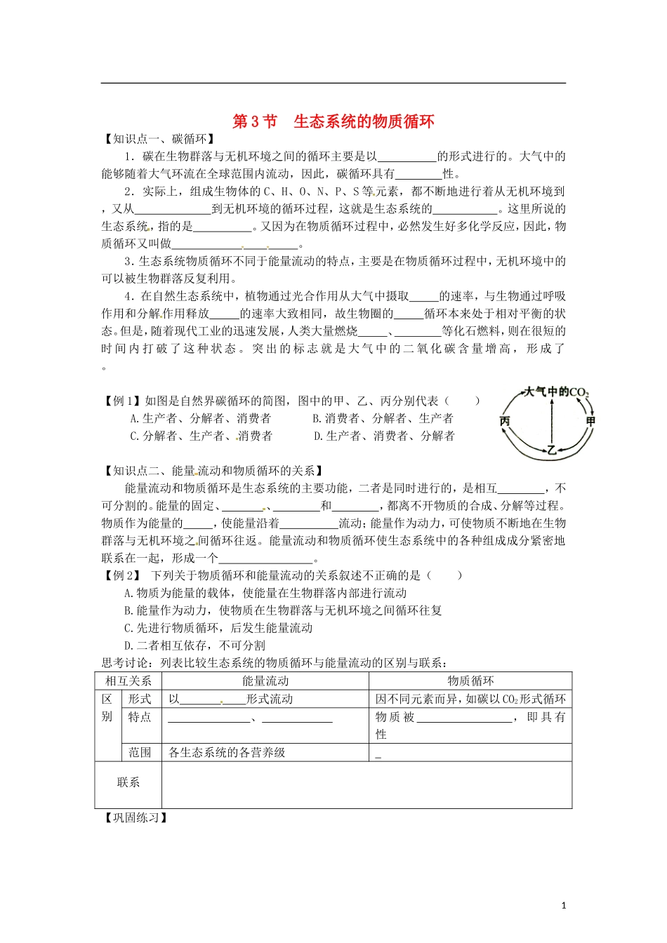 （教师用书）2015高中生物 第五章 第三节 生态系统的物质循环学案 新人教版必修3_第1页