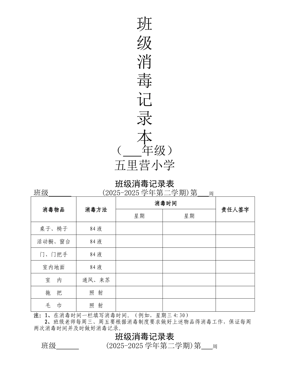 班级消毒记录表_第1页
