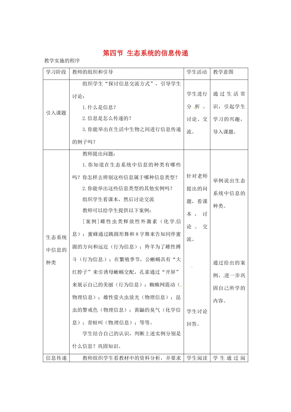 （教师用书）2015高中生物 第五章 第四节 生态系统的信息传递新课教学过程2 新人教版必修3_第1页