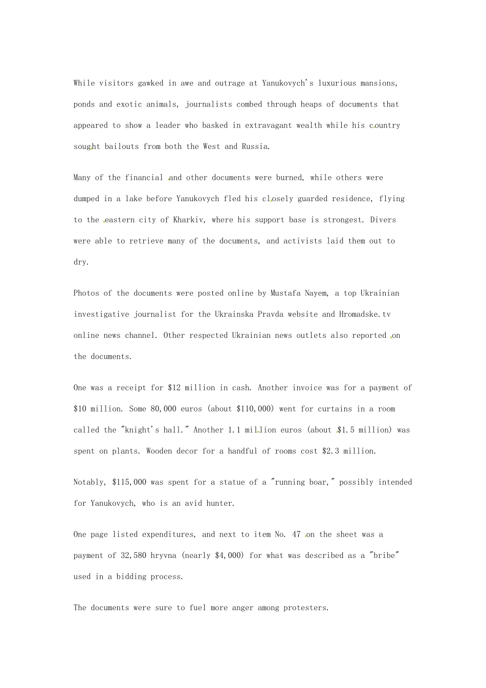 （每日一读）2014年3月高考英语考前突破 阅读理解能力 社会生活 乌克兰总统日常开销非常奢侈_第2页