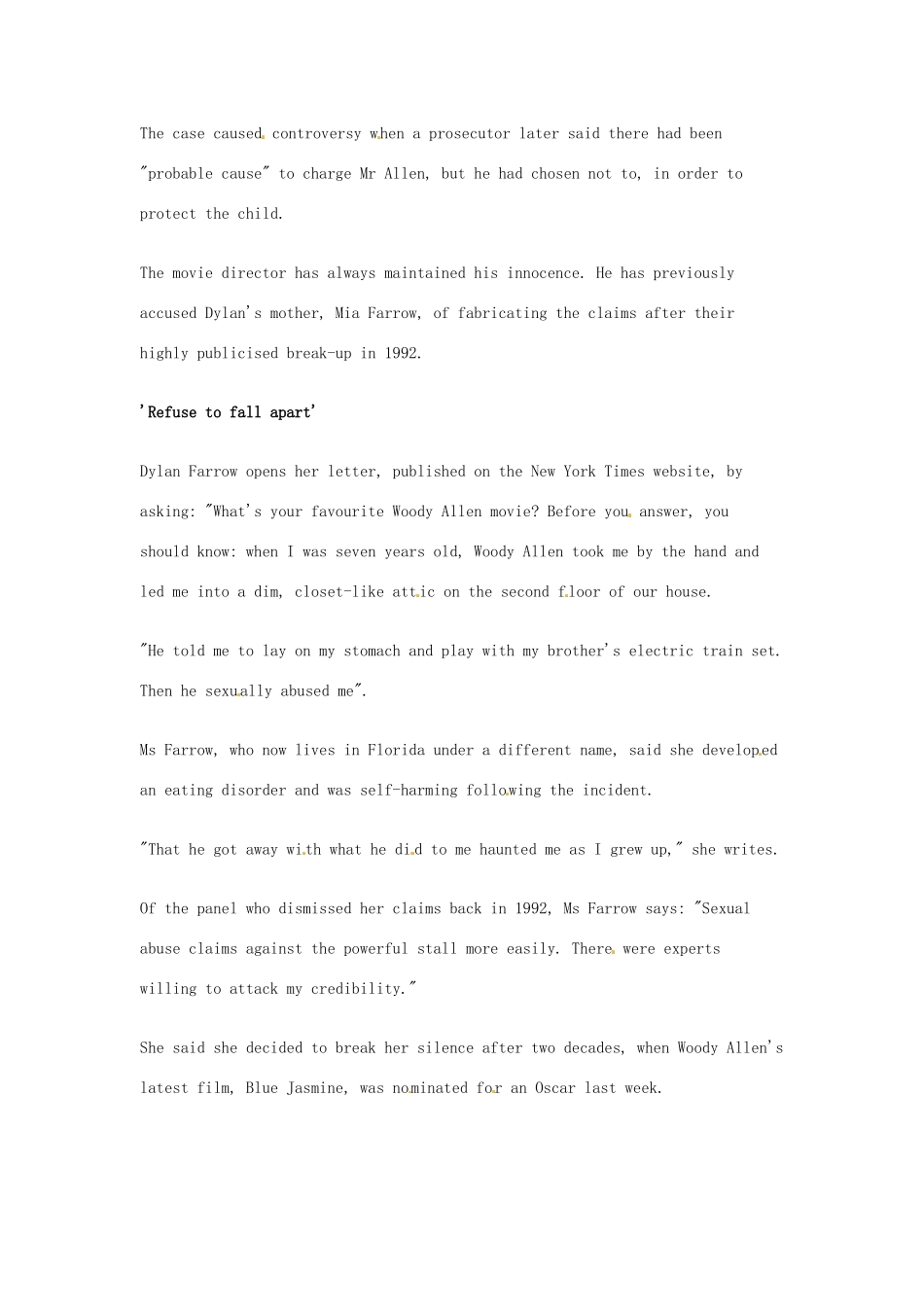 （每日一读）2014年3月高考英语考前突破 阅读理解能力 社会生活 伍迪 艾伦的养女称曾被其性侵_第2页