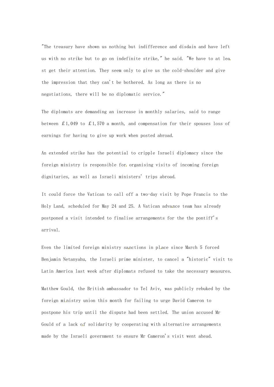 （每日一读）2014年3月高考英语考前突破 阅读理解能力 社会生活 以色列外交官举行罢工 外国使馆关闭_第2页