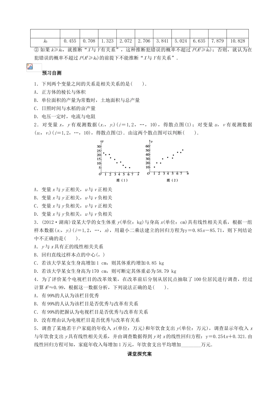 （新课标）高三数学一轮复习 第9篇 变量间的相关关系与统计案例学案 理-人教版高三全册数学学案_第2页