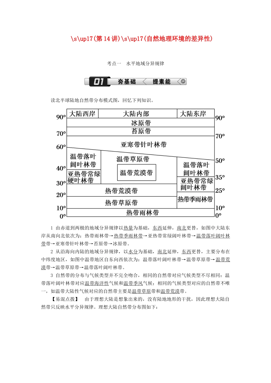 （新课标版）高考地理总复习 第14讲 自然地理环境的差异性学案-人教版高三全册地理学案_第1页