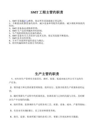 生产、品质、仓库和SMT工程主管的职责