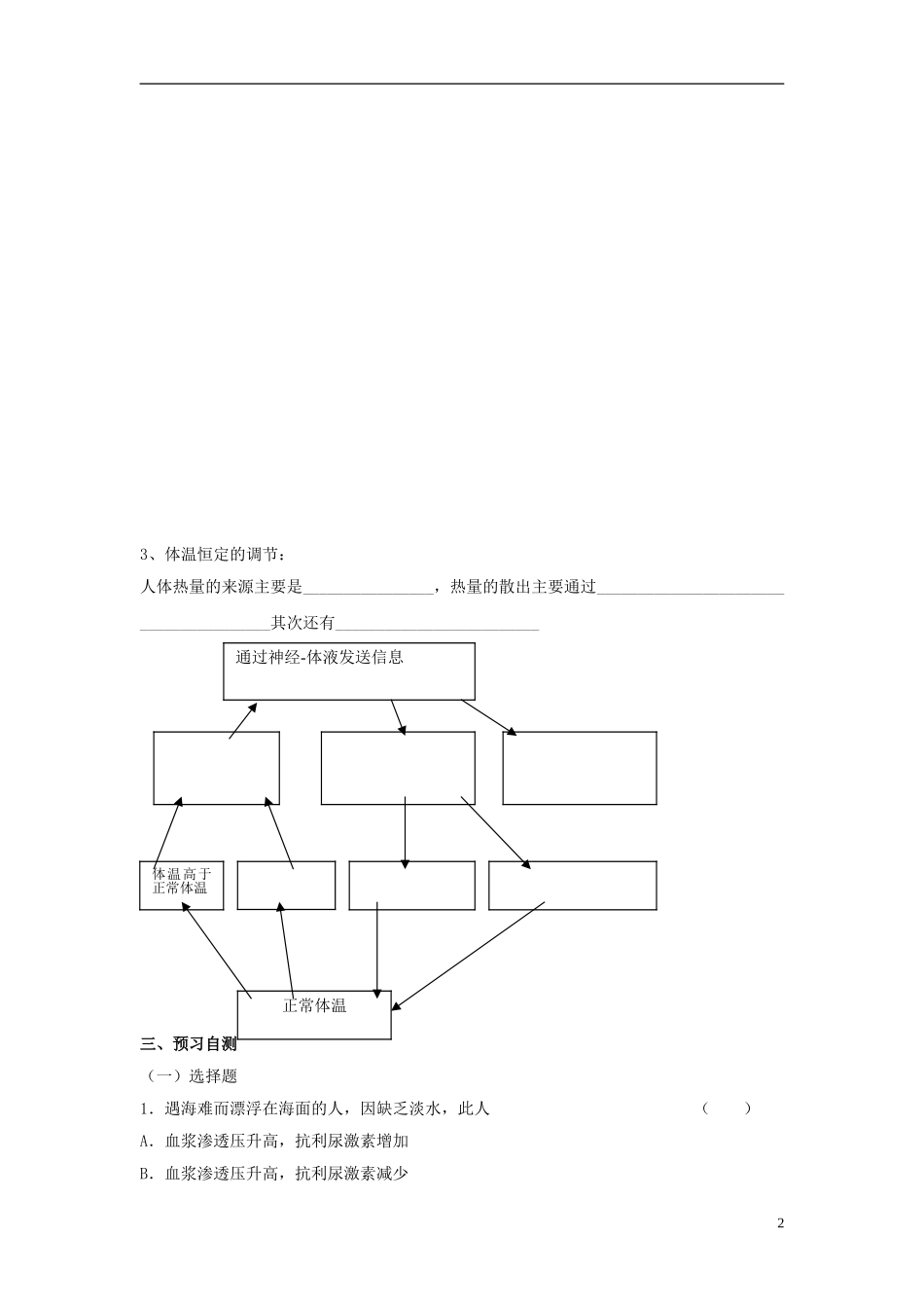 （新编资料）2013-2014学年高中生物 2.3神经调节与体液调节的关系学案 新人教版必修3_第2页