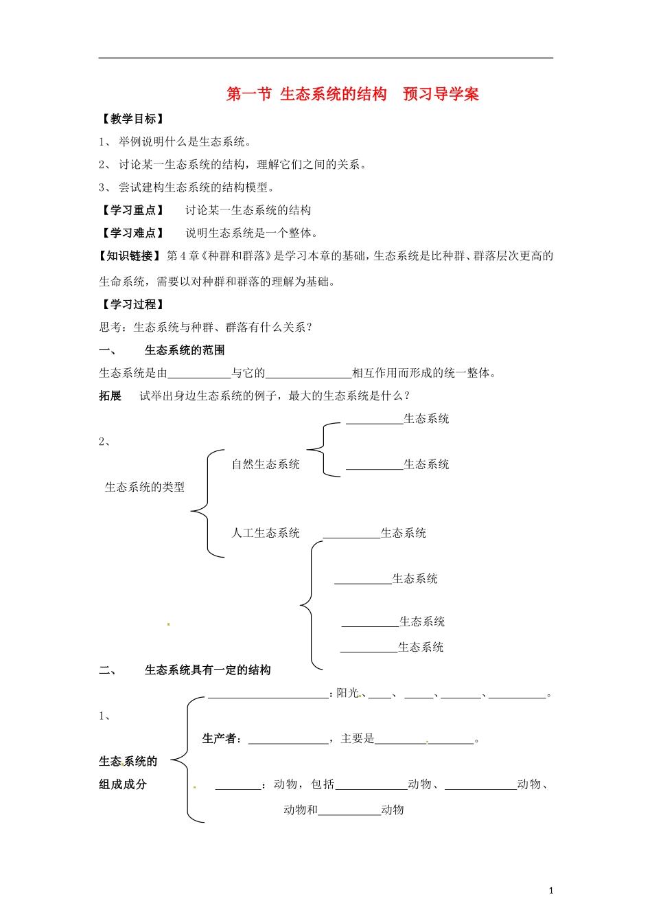 （新编资料）2013-2014学年高中生物 5.1《生态系统的结构》学案 新人教版必修3_第1页
