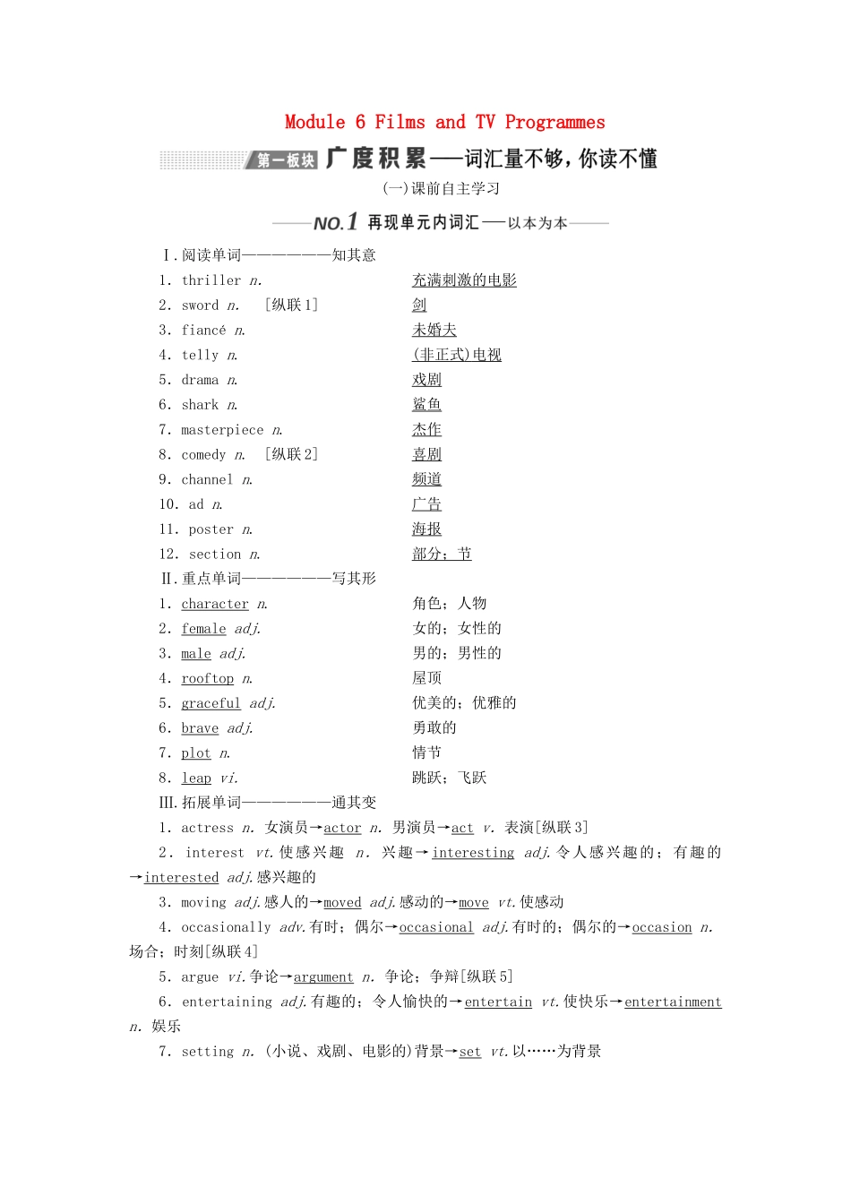 （新课改）高考英语一轮复习 Module 6 Films and TV Programmes学案（含解析）外研版必修2-外研版高三必修2英语学案_第1页