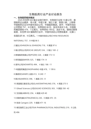 生物医药行业产业研究报告