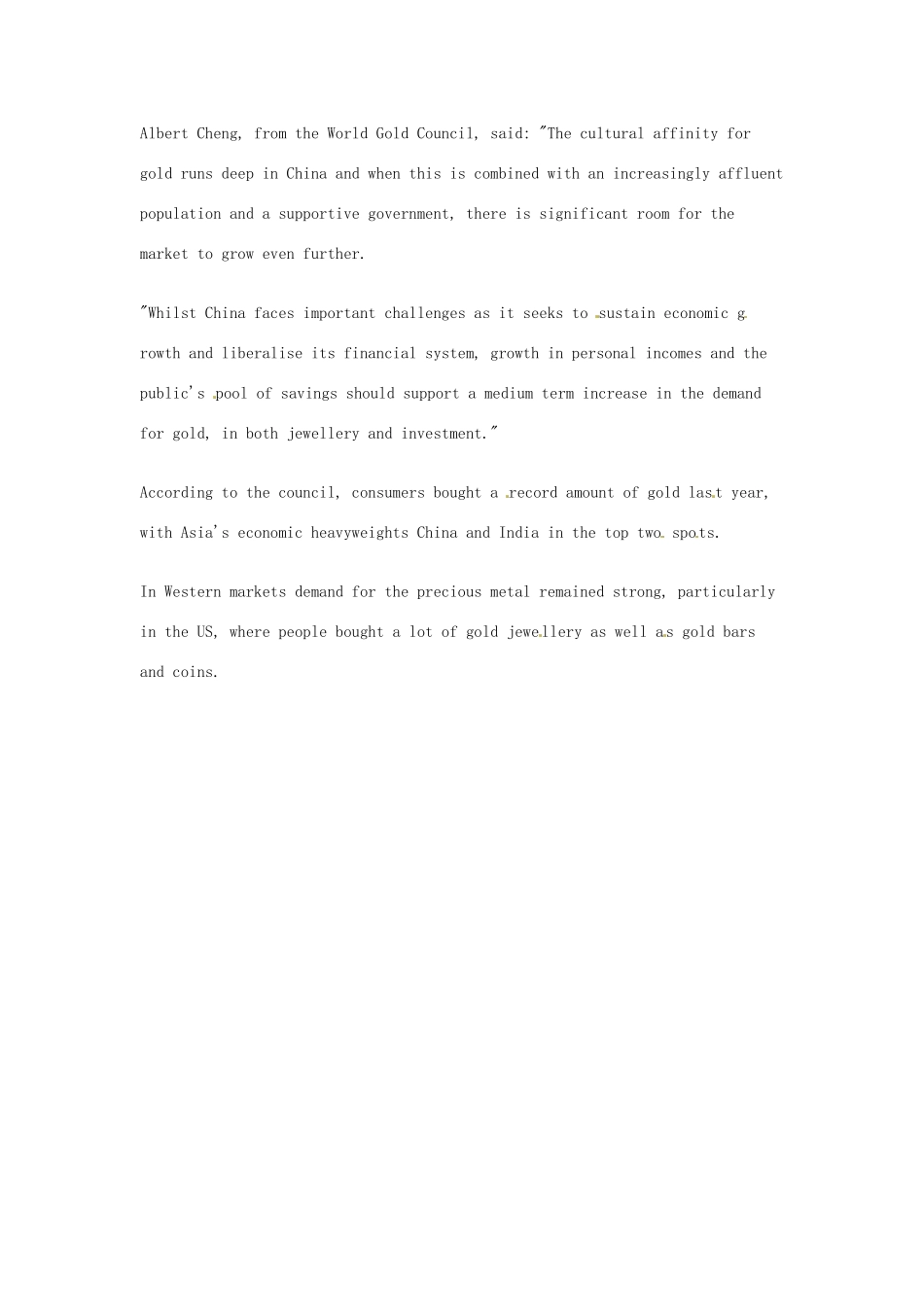 （每日一读）2014年4月高考英语考前突破 阅读理解能力 财经新闻 中国对黄金的需求将增长20%_第2页