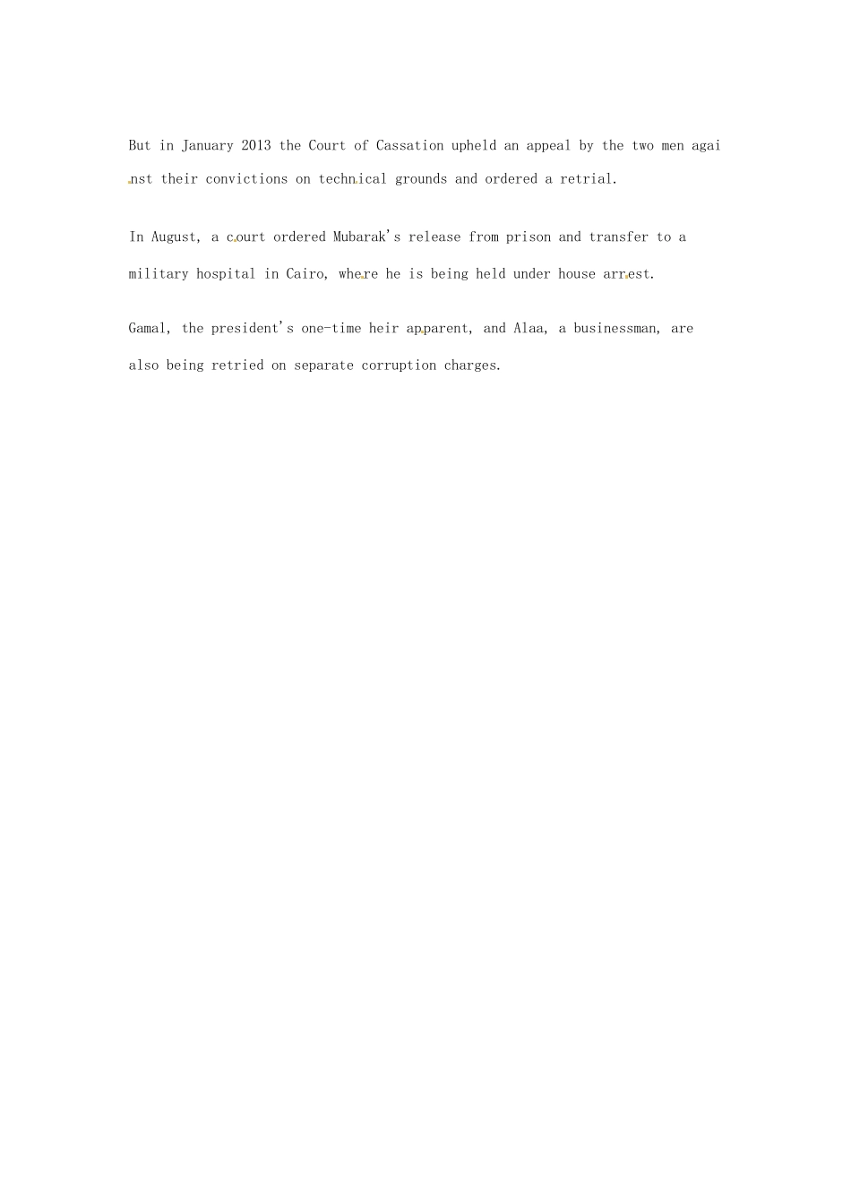 （每日一读）2014年5月高考英语考前突破 阅读理解能力 国际时事要闻 埃及前总统穆巴拉克贪污公款被判三年监禁_第2页