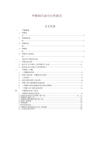 甲醇制汽油可行性报告