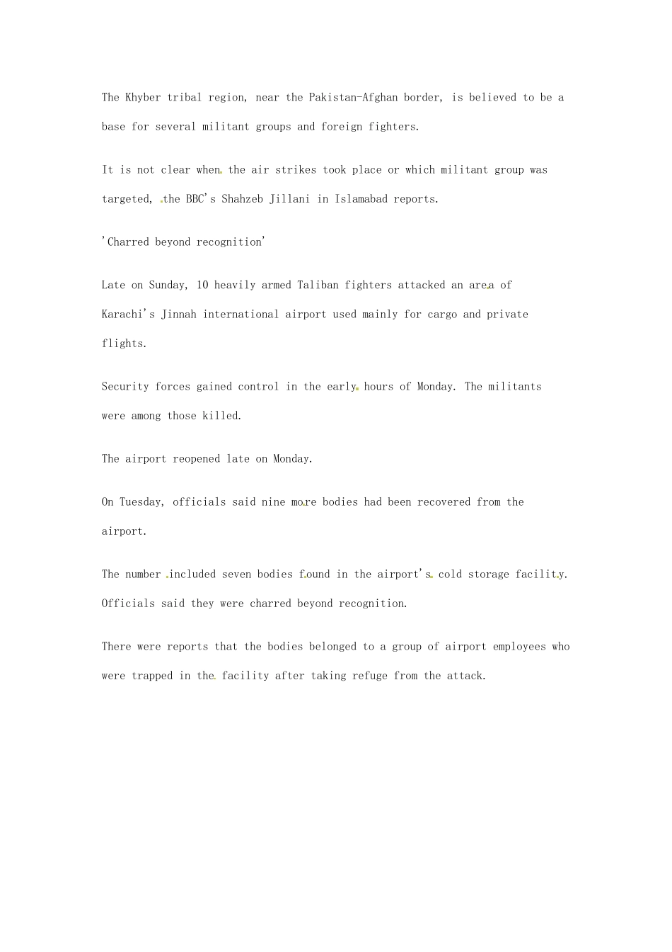 （每日一读）2014年6月高考英语考前突破 阅读理解能力 国际时事要闻 巴基斯坦军方发动空袭 杀死15名激进分子_第2页