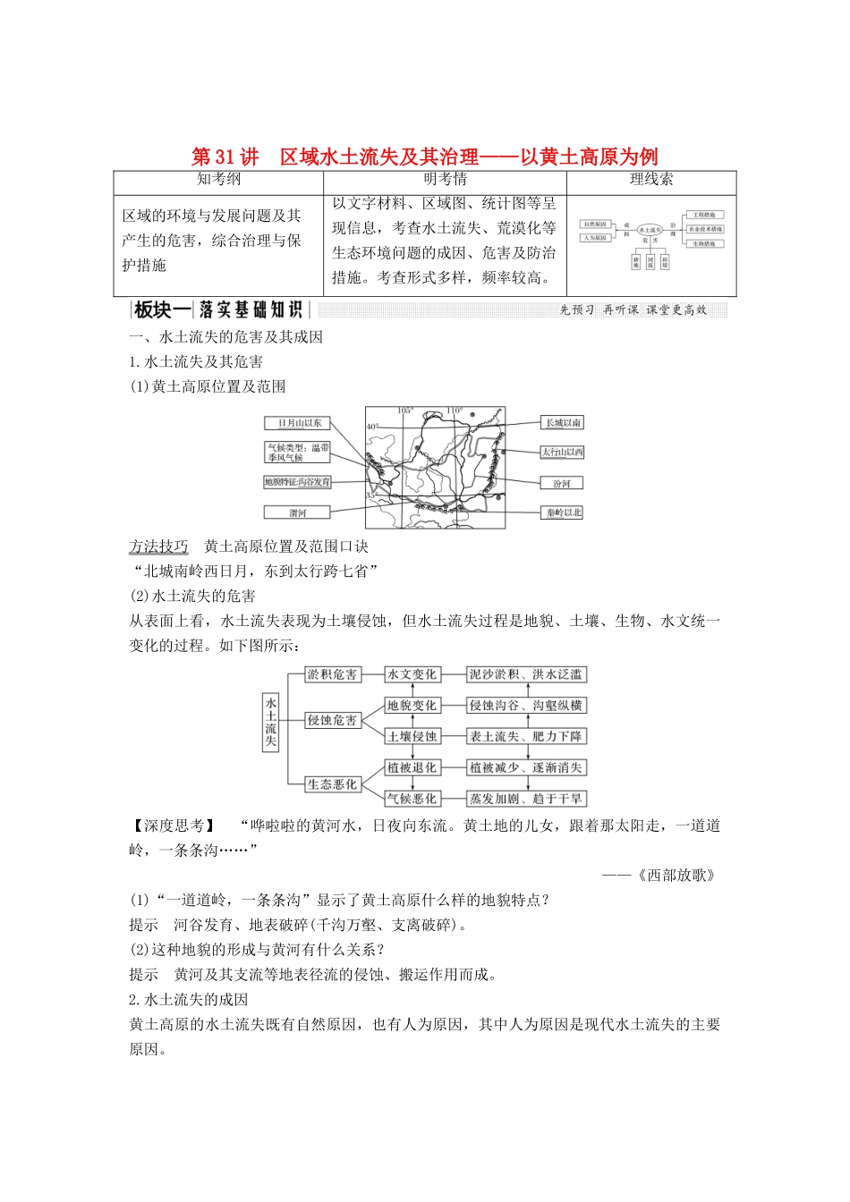 （江苏专版）高考地理大一轮复习 第十一单元 区域资源、环境与可持续发展 第31讲 区域水土流失及其治理——以黄土高原为例学案-人教版高三全册地理学案_第1页