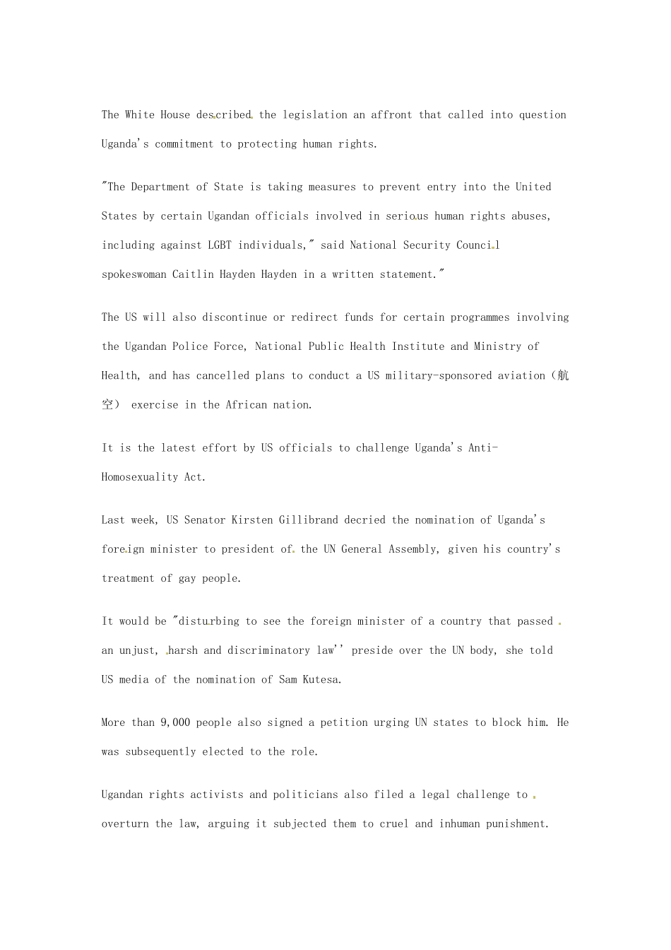 （每日一读）2014年6月高考英语考前突破 阅读理解能力 国际时事要闻 美国因反同性恋法律对乌干达实施经济制裁_第2页