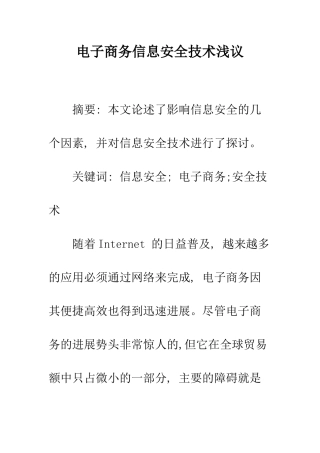 电子商务信息安全技术浅议