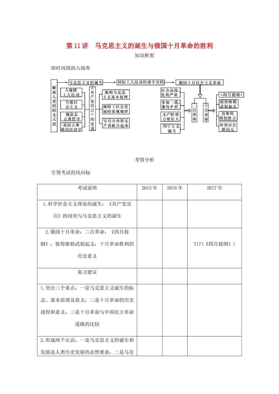 （江苏专版）高考历史总复习 第五单元 从科学社会主义理论到社会主义制度的建立 第11讲 马克思主义的诞生与俄国十月革命的胜利学案-人教版高三全册历史学案_第1页
