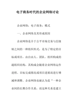 电子商务时代的企业网络研究