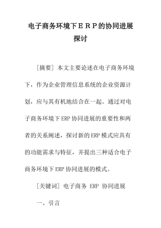 电子商务环境下ERP的协同发展探讨