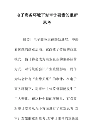 电子商务环境下对审计要素的重新思考