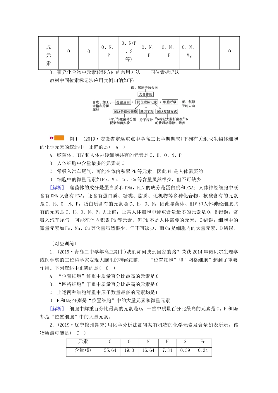 （新高考）高考生物一轮复习 必修部分 模块1 分子与细胞 第1单元 细胞的分子组成 第1讲 细胞中的元素和化合物、无机物学案 新人教版-新人教版高三必修生物学案_第3页