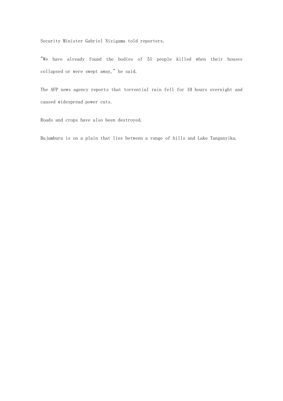 （每日一读）2014高考英语考前突破 阅读理解 国际时事要闻 布隆迪首都发生洪灾 50人死亡素材_第2页