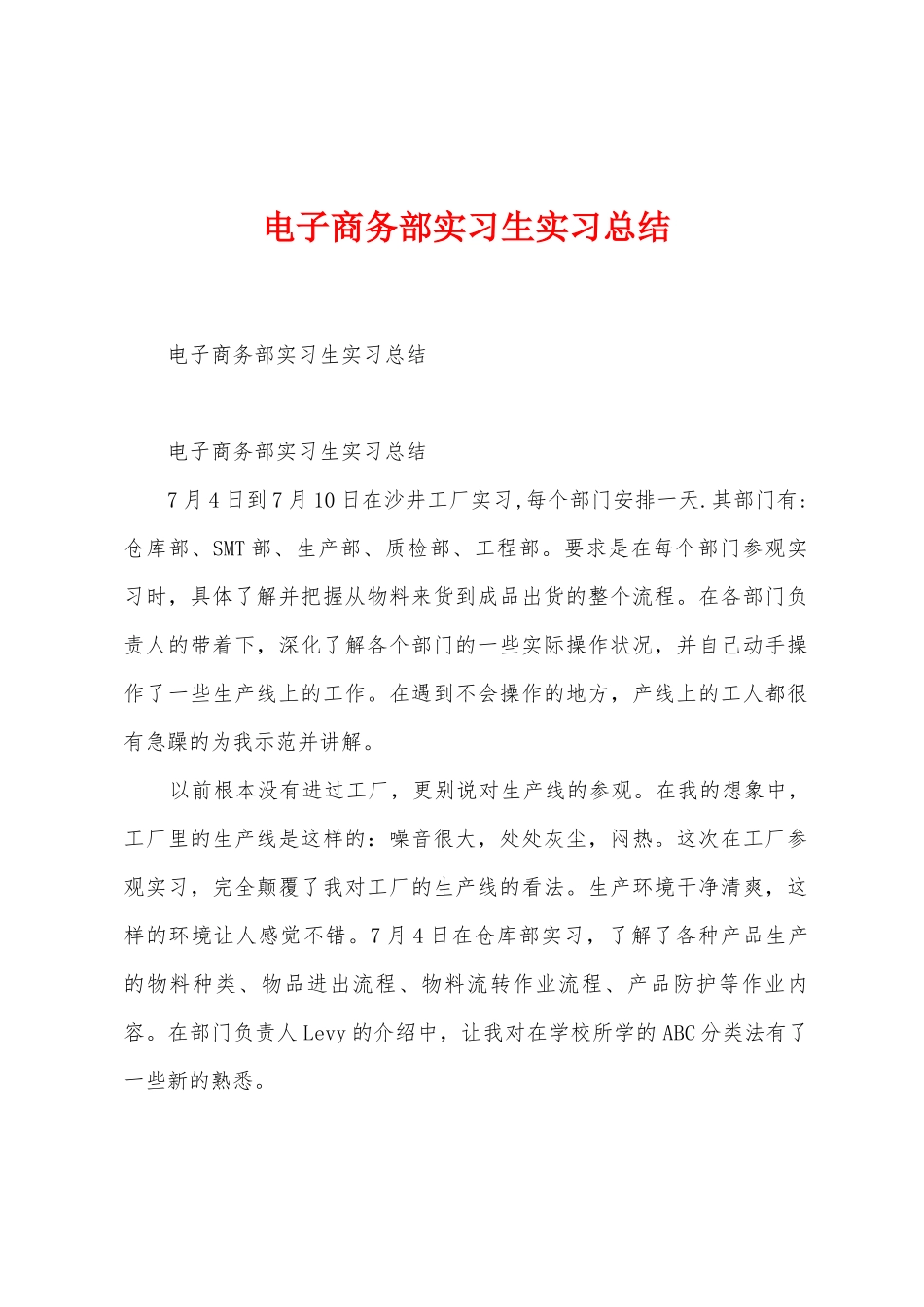 电子商务部实习生实习总结_第1页