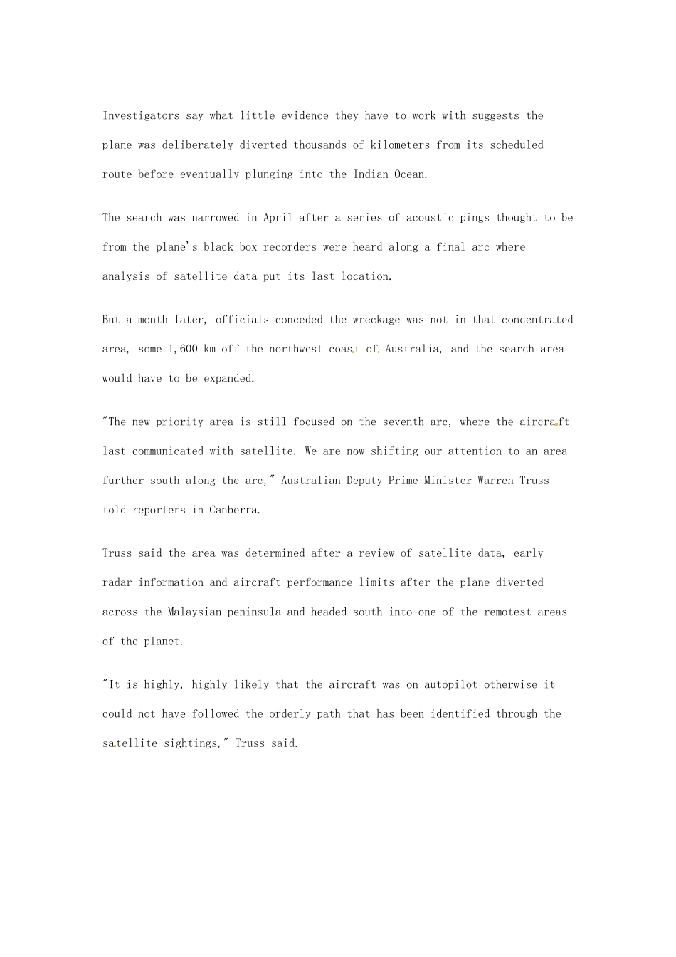 （每日一读）2014年7月高考英语考前突破 阅读理解能力 国际时事要闻 MH370坠落前乘客可能已死于窒息_第2页