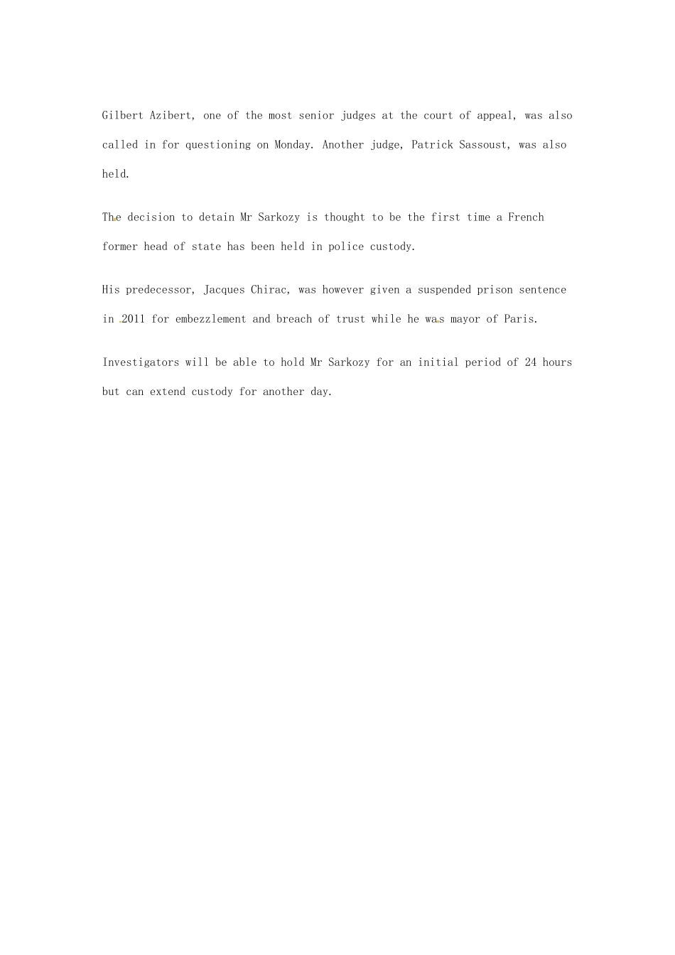 （每日一读）2014年7月高考英语考前突破 阅读理解能力 国际时事要闻 国前总统萨科奇涉嫌以权谋私被拘留_第2页